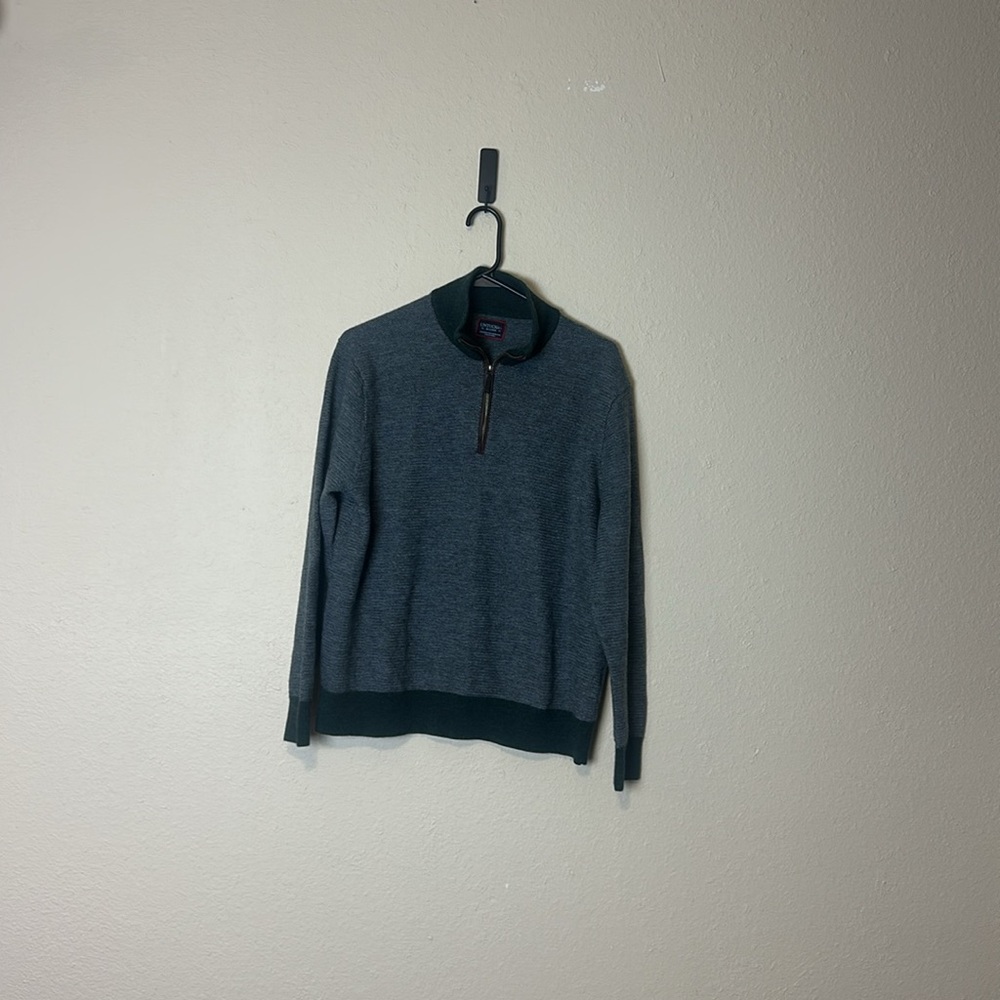 Untuckit Sweater Men's Gray Green ¼ Zip Wool Pullover Belguardo Jacquard‎
